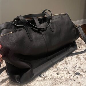 Quince Black Leather Triple Compartment Italian leather weekender
